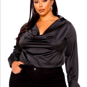 🔥🔥 Plunging Cowl Neckline Black Satin Size 2X